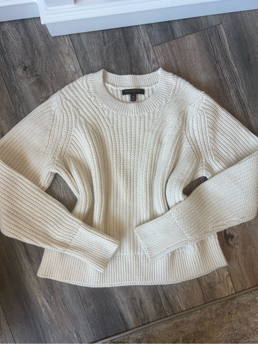 Banana Republic Ivory Ribbed Crewneck Sweater